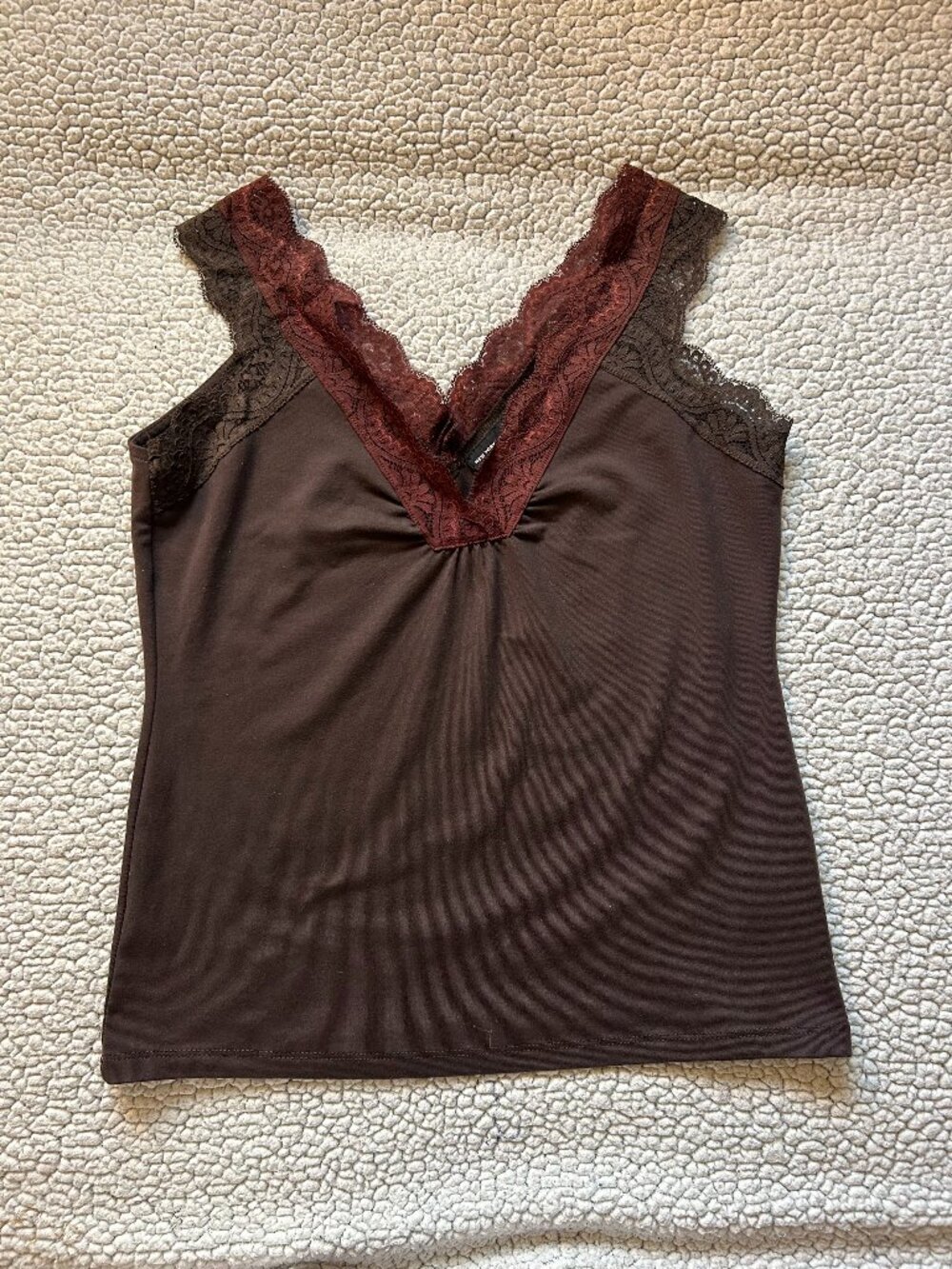 New York & Company -- y2k, brown tank, lace details, Womens XS